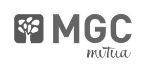 Logotipo de MGC Mútua en blanco y negro, una de las aseguradoras con convenio en Junyent Estudi Dental.