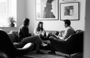 Logopeda atenent dues dones adultes en una sessió de teràpia a la consulta.