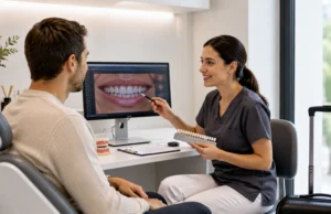 Patient from abroad assessing where to get veneers in Spain with a planned dental tourism service