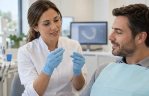 Professional mostrant com funciona el mètode Invisalign mitjançant un alineador transparent i una planificació digital