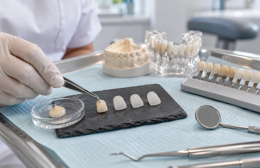 Comparació entre carilles dentals de composite i de ceràmica durant la planificació del tractament.
