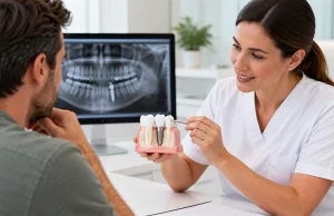 Preu dels implants dentals explicat amb pressupost, model dental i implant en consulta clínica